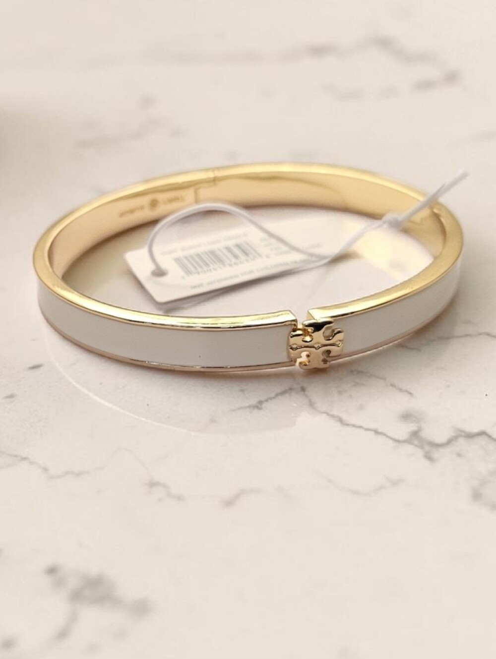 NWT Tory Burch Kira Enamel 7mm Gold-Tone Bracelet With IVORY Logo Hinge